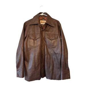 VTG. Kentfield, 1970-80s Faux Vegan Leather Brown Jacket Medium, snap Buttons